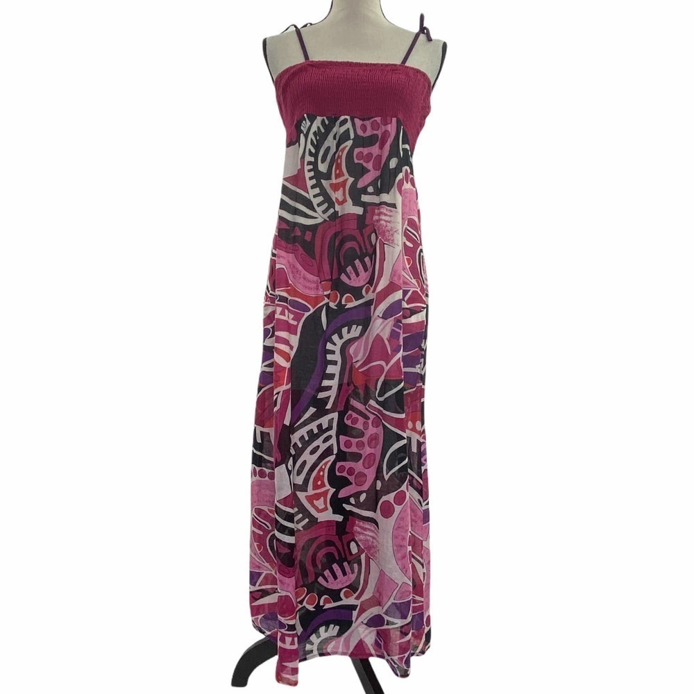SOLITAIRE Abstract Tie Shoulder Smacked Maxi Dress